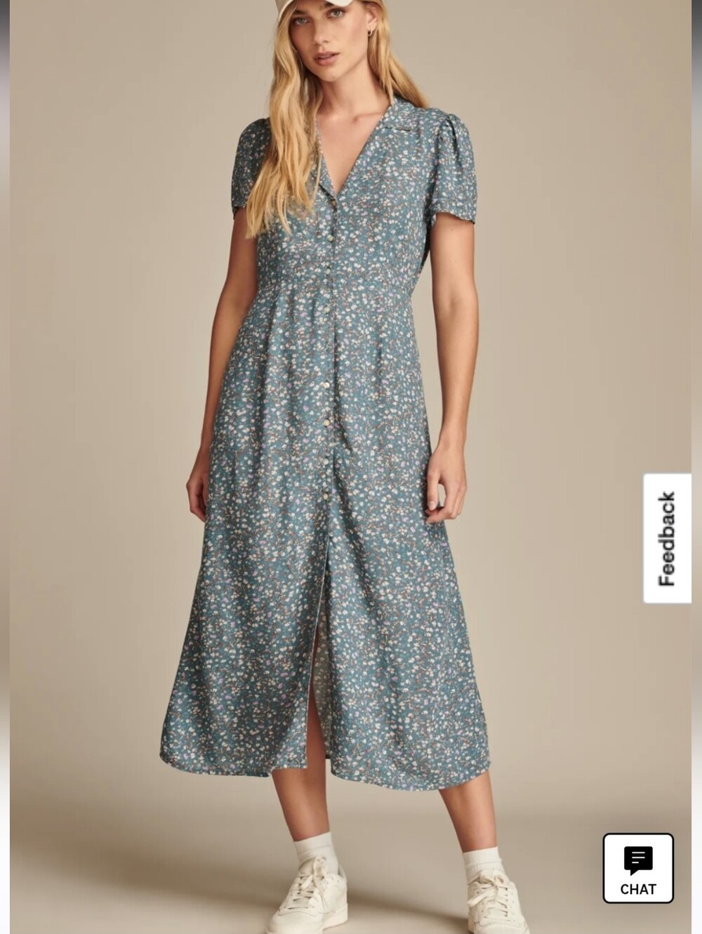 Lucky Brand Blue Micro Floral Collared Button Through Midi Dress Size Small